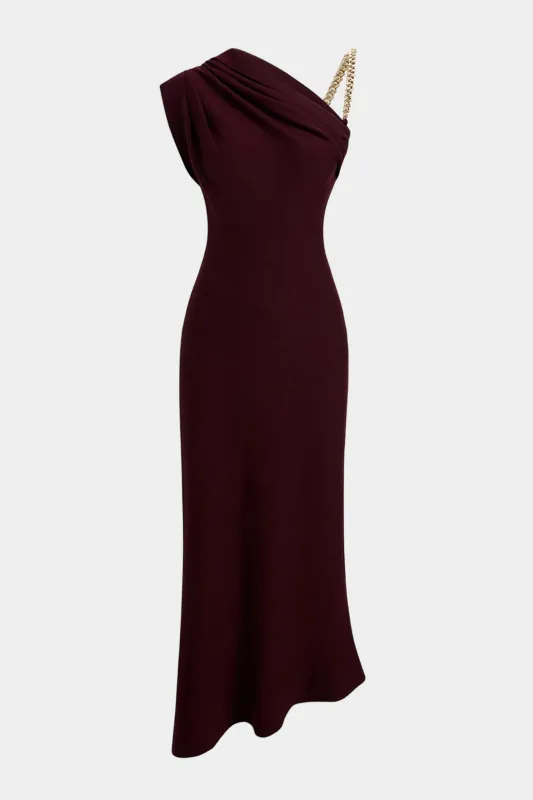 Ruched Asymmetrical Chain Slip Sleeveless Midi Dress sold by Micas