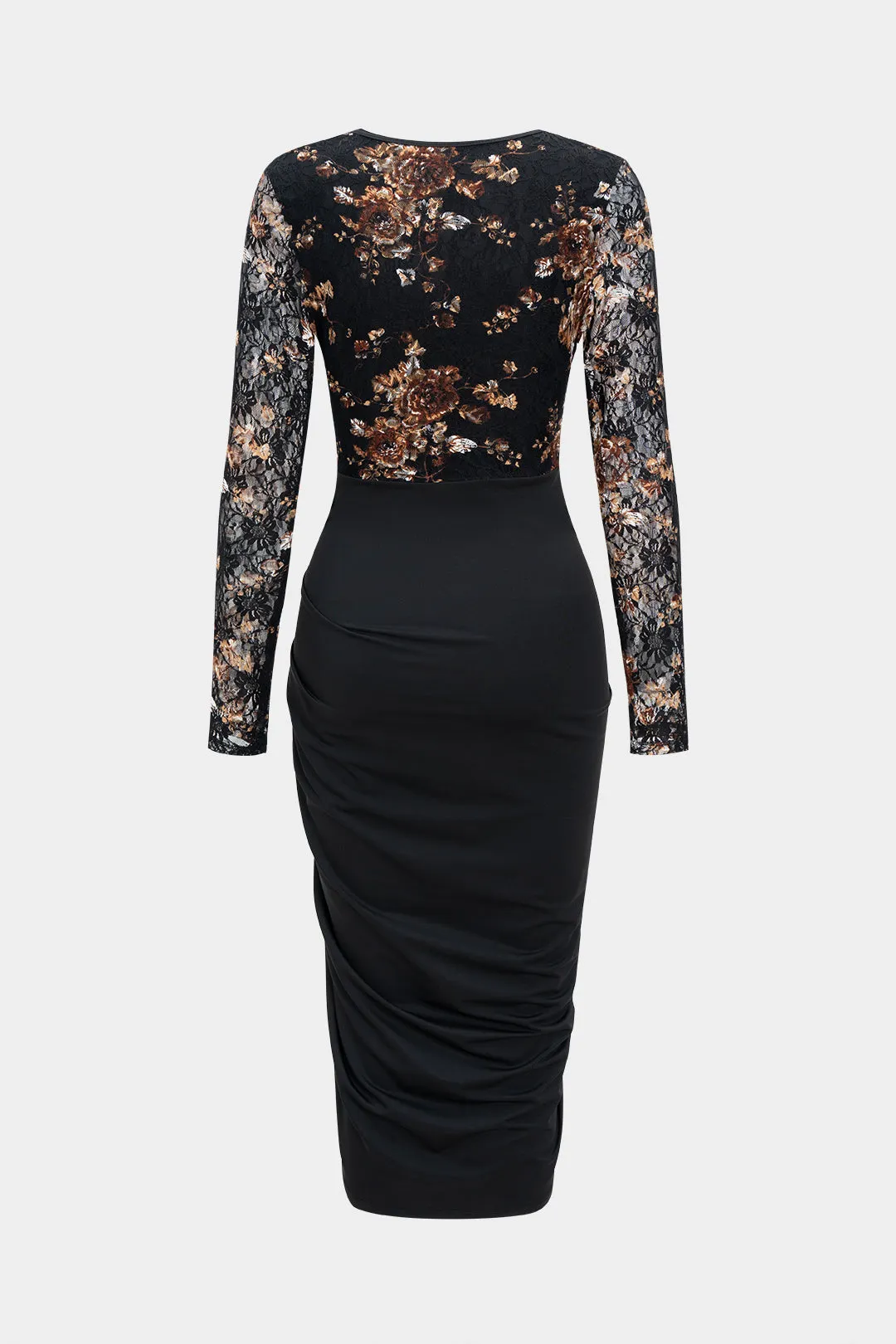 Floral Print Lace Patchwork Long Sleeve Midi Dress sold by Micas product image thumbnail 2