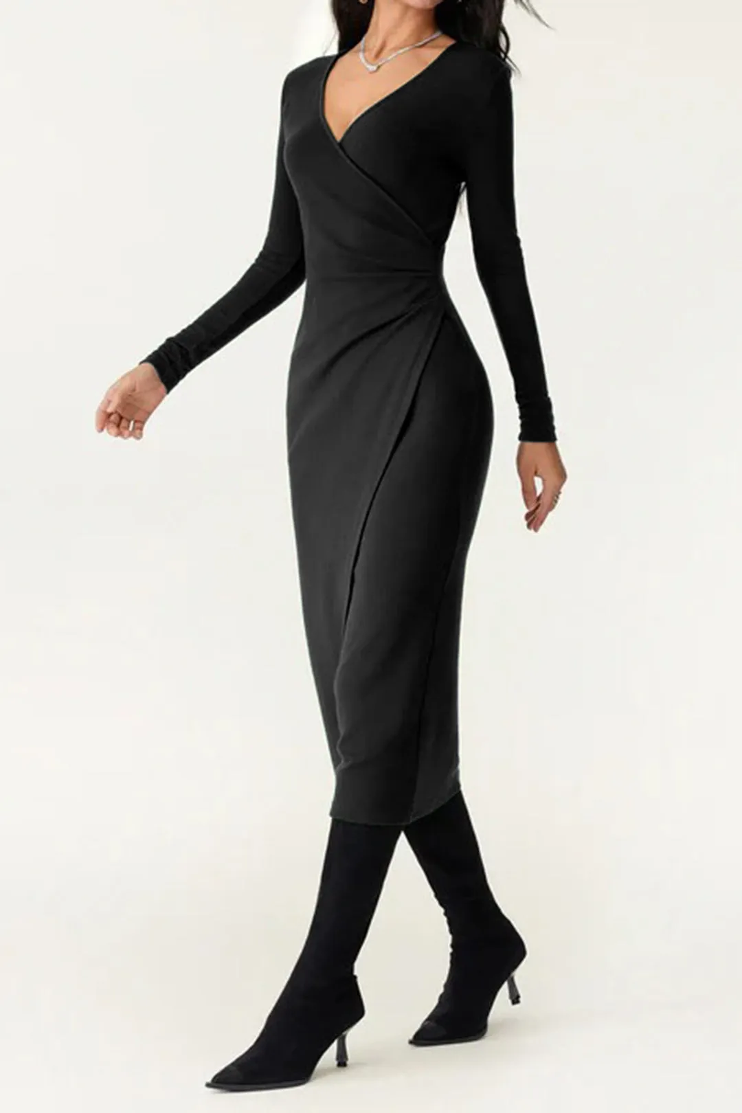 V-Neck Long Sleeve Midi Dress sold by Micas product image thumbnail 2