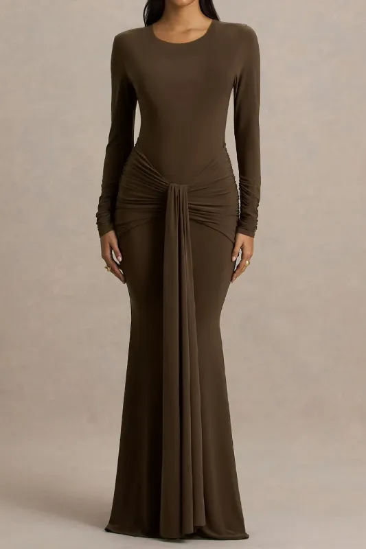 Round Neck Tie-Up Long Sleeve Maxi Dress sold by Micas