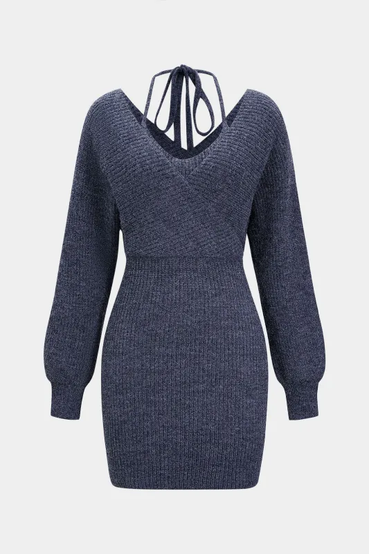 Knit Tie-Up Long Sleeve Dress sold by Micas