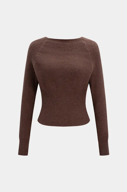 Knit Crossed V-Neck Long-Sleeve Top sold by Micas