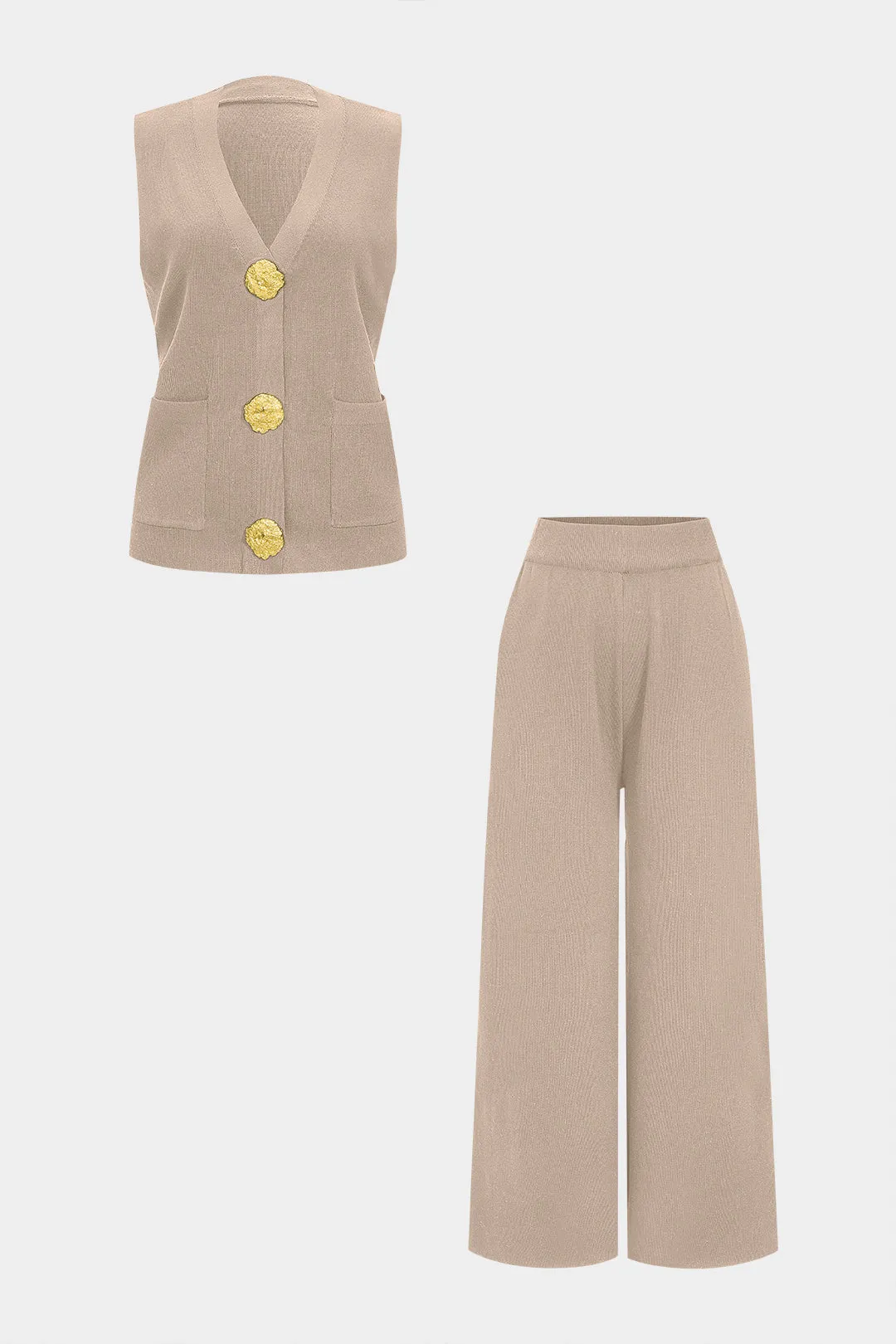 Knit Metallic Button Pocket Vest And Wide Leg Pant Set sold by Micas product image thumbnail 5