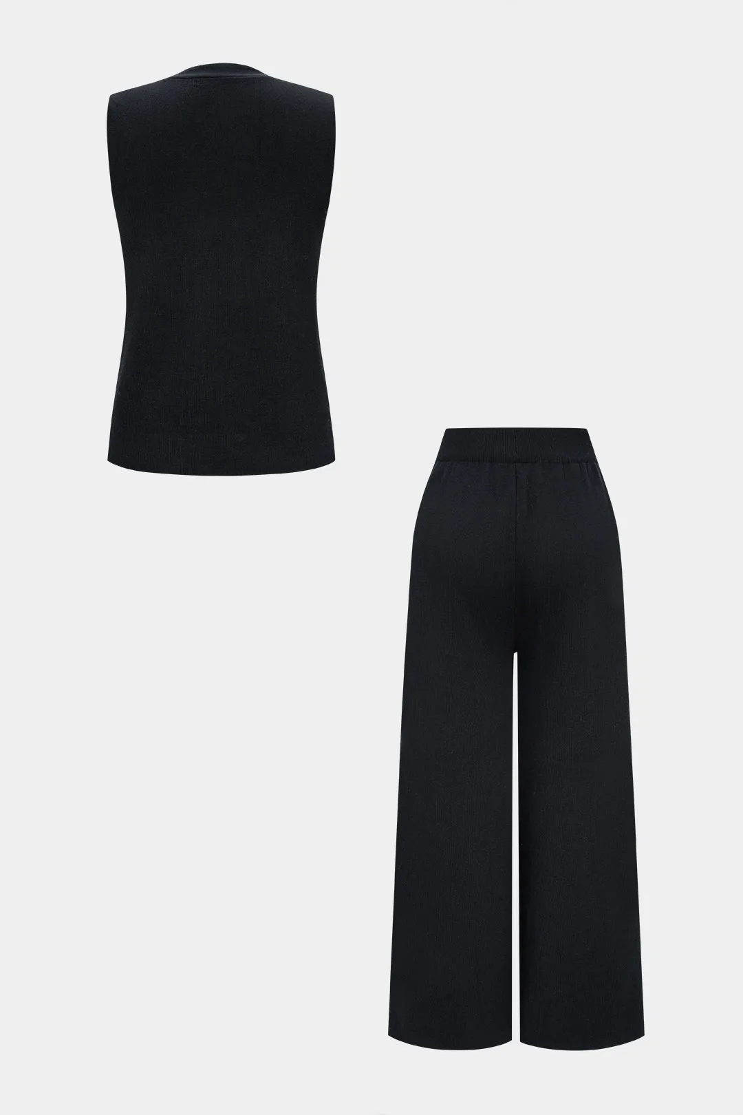 Knit Metallic Button Pocket Vest And Wide Leg Pant Set sold by Micas product image thumbnail 2