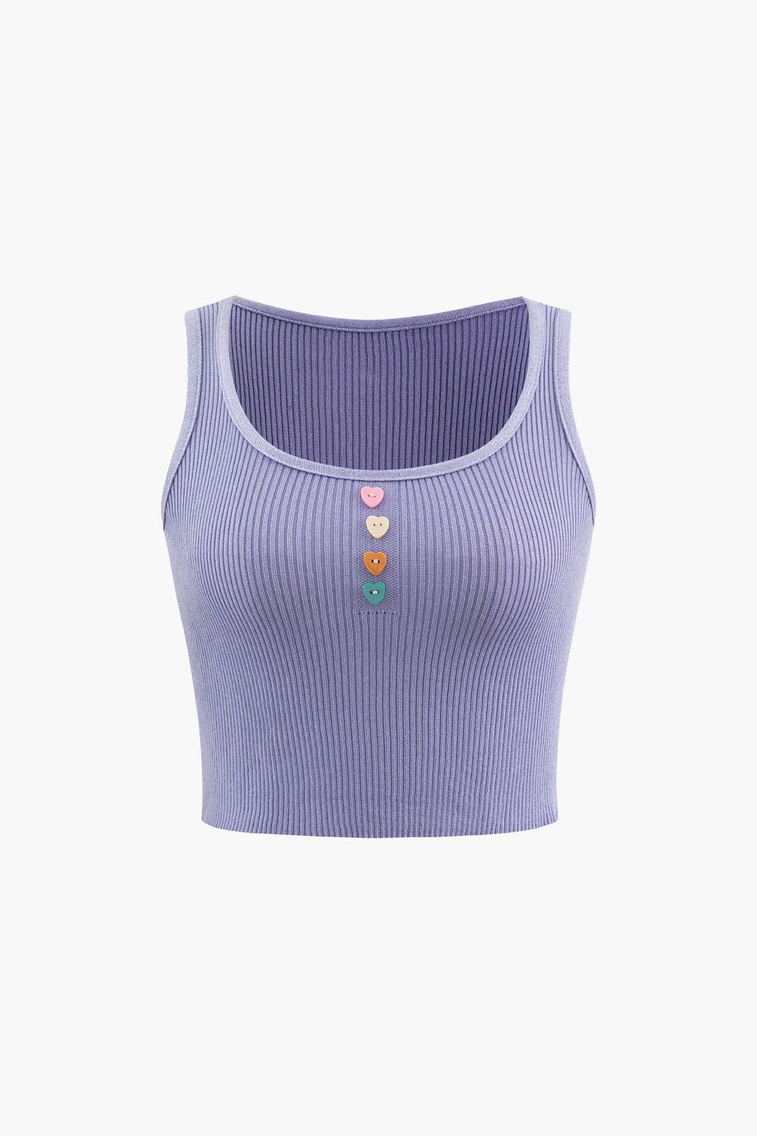 Multicolor Heart Button Square Neck Knit Tank Top sold by Micas