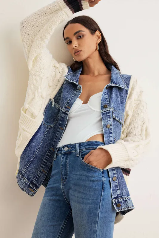 Knit Demin Patchwork Sweater Cardigan sold by Micas
