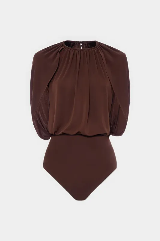 Round Neck Patchwork Ruched Sleeveless Bodysuit made by Micas