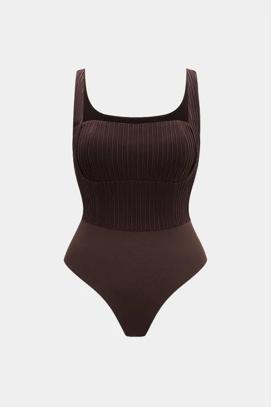 Plus Size Patchwork Square Neck Sleeveless Bodysuit sold by Micas