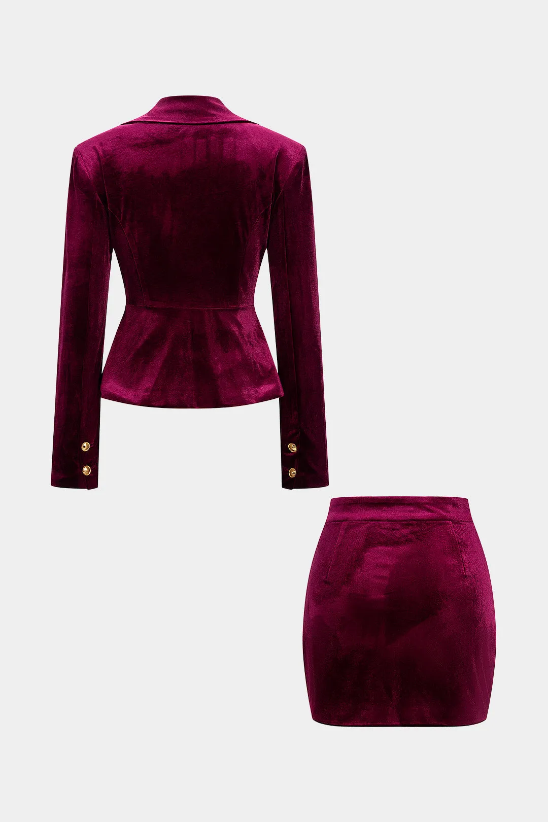Metallic Button Zipper Shoulder Pads Long-Sleeve Top And Skirt Set sold by Micas product image thumbnail 2