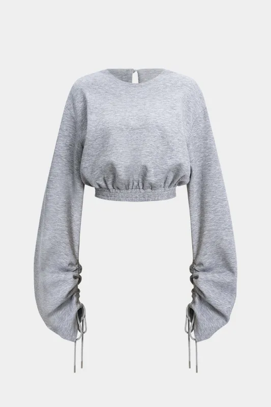 Drawstring Ruched Round Neck Sweatshirt sold by Micas