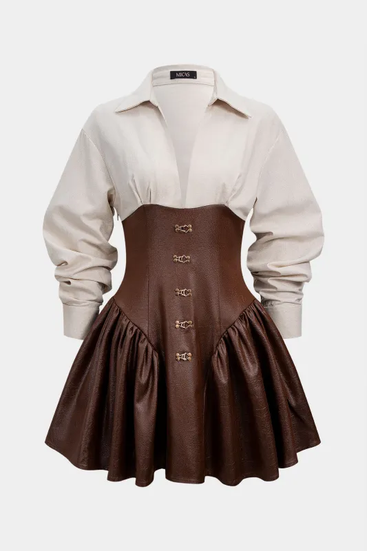 Faux Leather Patchwork Long Sleeve Mini Dress sold by Micas