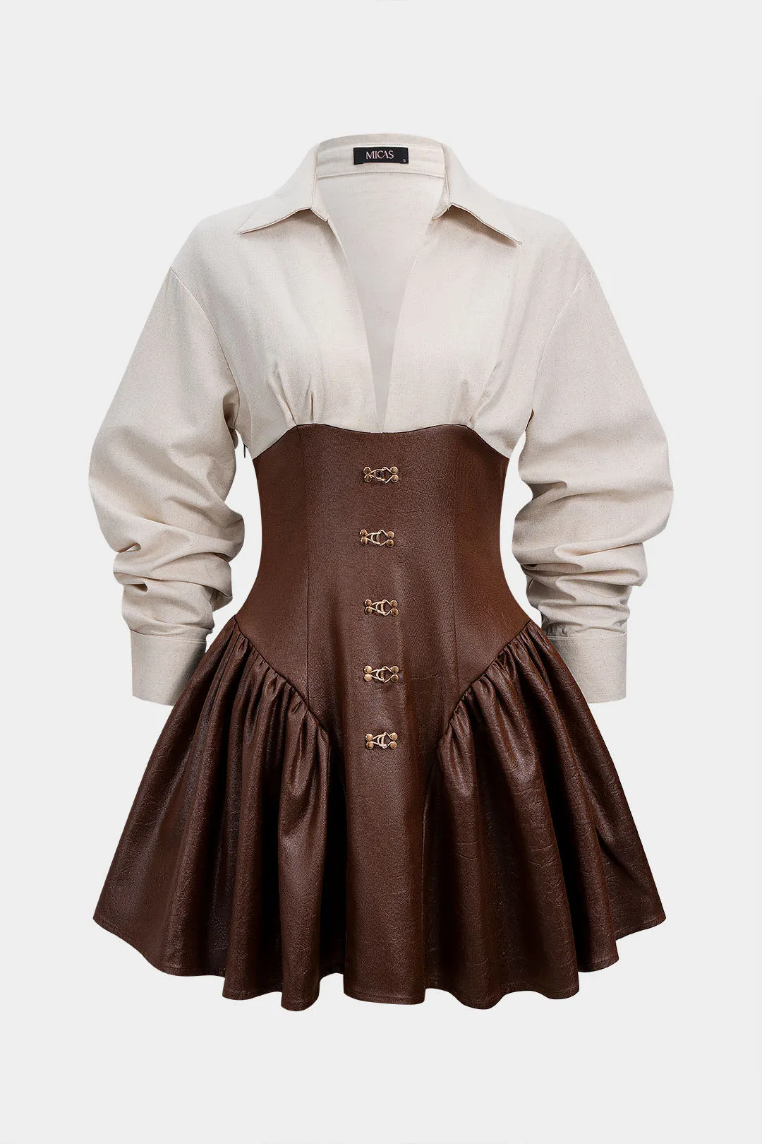 Faux Leather Patchwork Long Sleeve Mini Dress sold by Micas