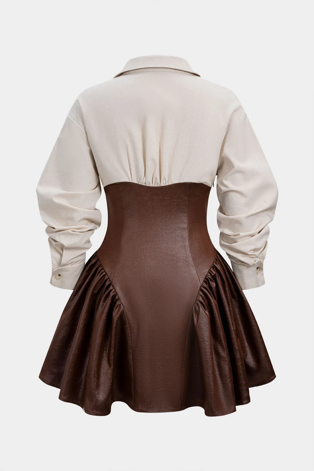 Faux Leather Patchwork Long Sleeve Mini Dress sold by Micas product image thumbnail 2