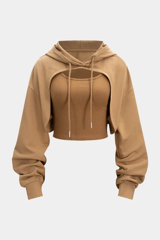 Knit Patchwork Drawstring Hoodie sold by Micas