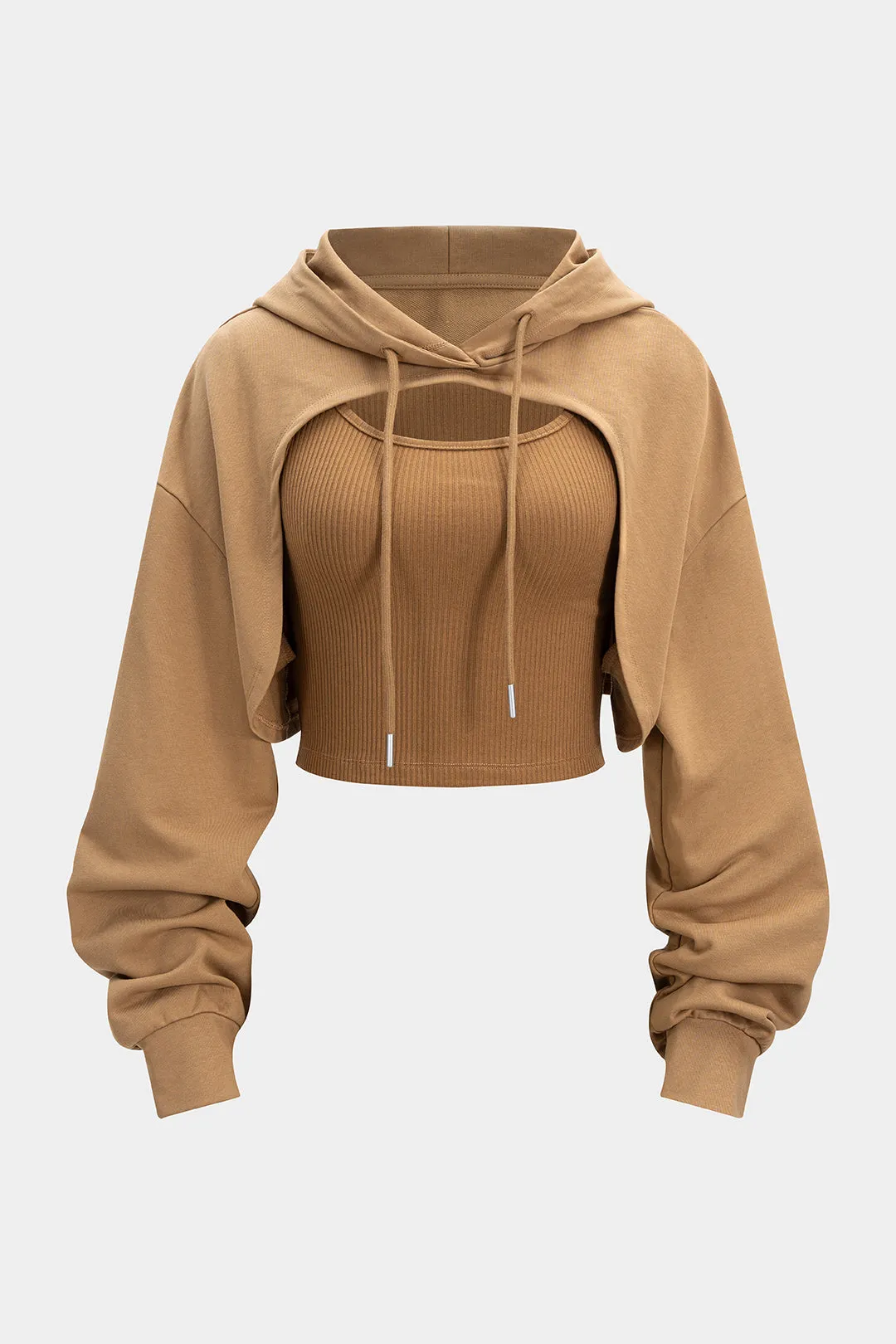 Knit Patchwork Drawstring Hoodie sold by Micas