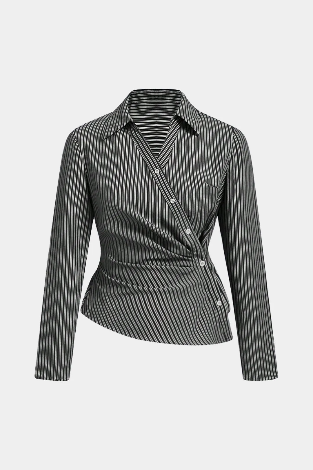 Plus Size Asymmetrical Button Long-Sleeve Shirt sold by Micas