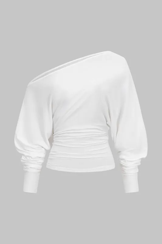 Cut Out One Shoulder Ruched Long Sleeve T-Shirt sold by Micas