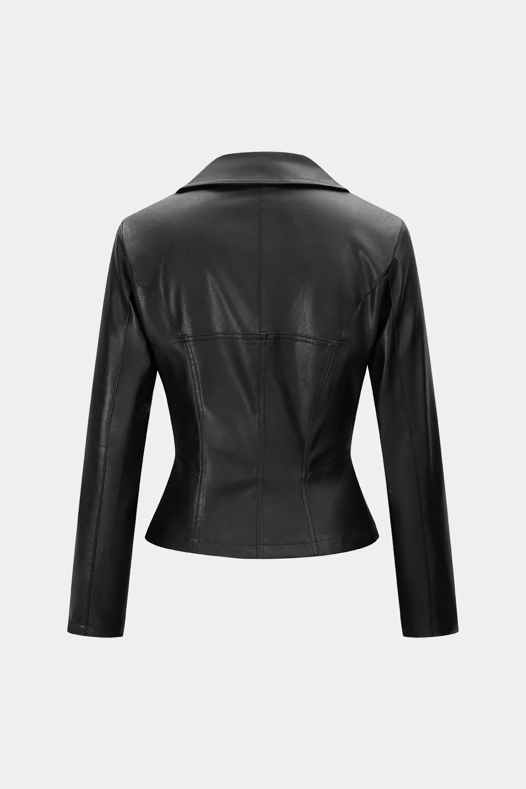Faux Leather Notched Lapel Button Jacket sold by Micas product image thumbnail 2