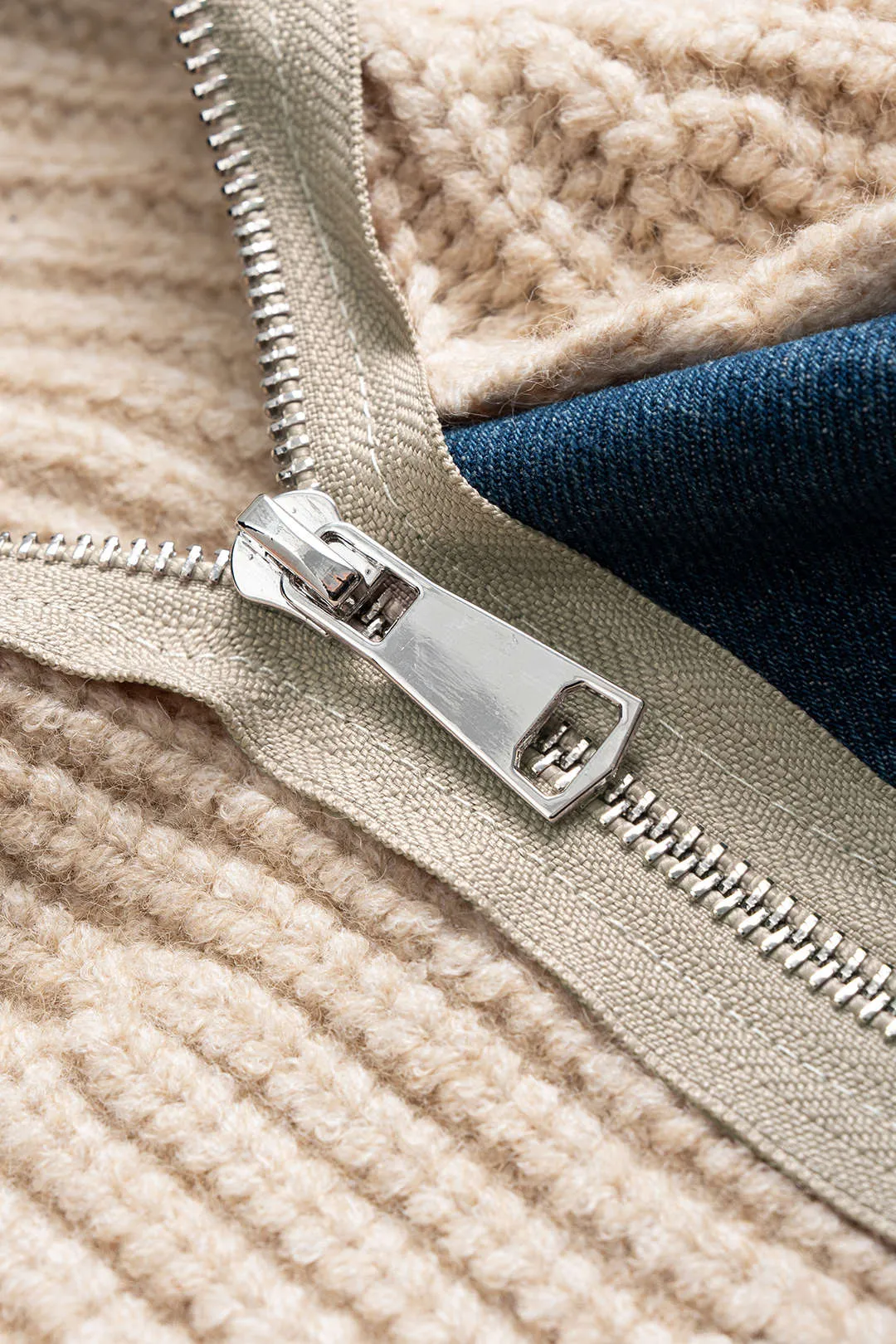 Knit Denim Patchwork Asymmetric Zipper Cardigan sold by Micas product image thumbnail 3