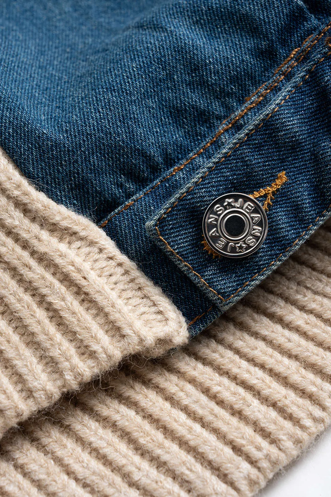 Knit Denim Patchwork Asymmetric Zipper Cardigan sold by Micas product image thumbnail 4