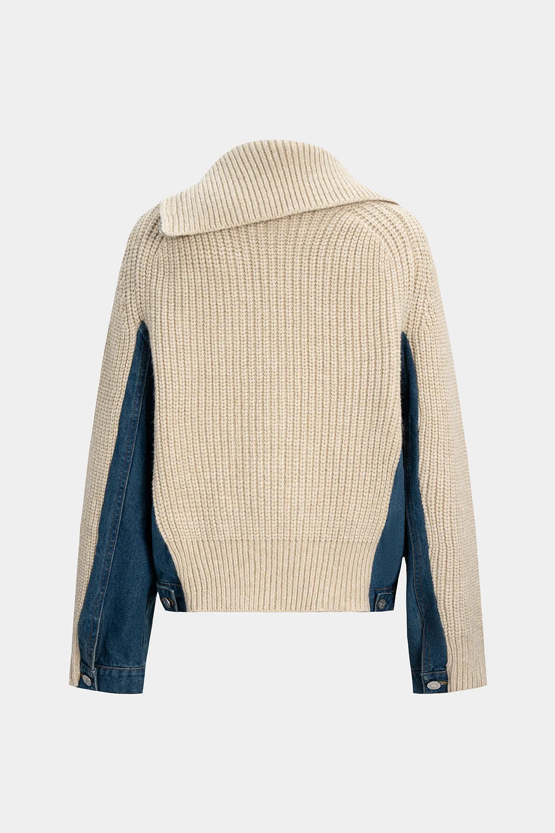 Knit Denim Patchwork Asymmetric Zipper Cardigan sold by Micas product image thumbnail 2