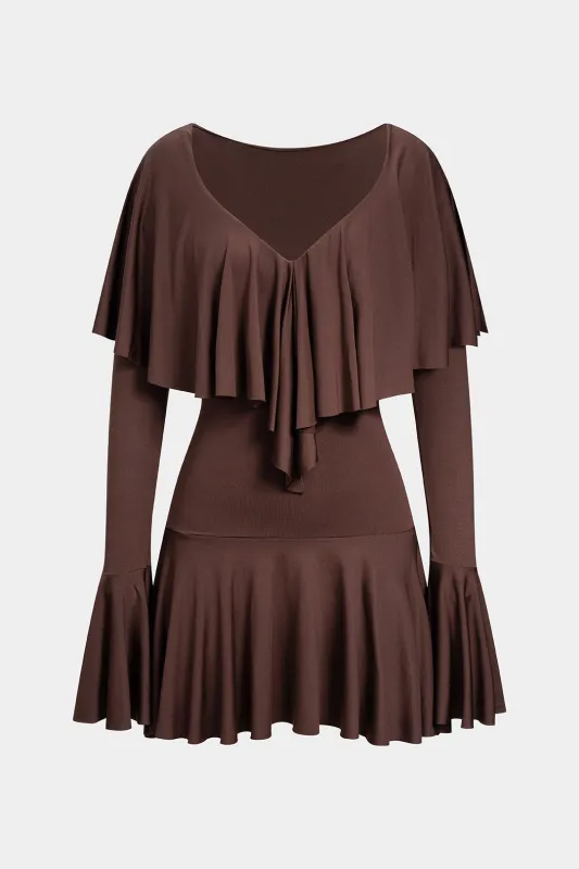 Ruffle V-Neck Long Sleeve Mini Dress sold by Micas