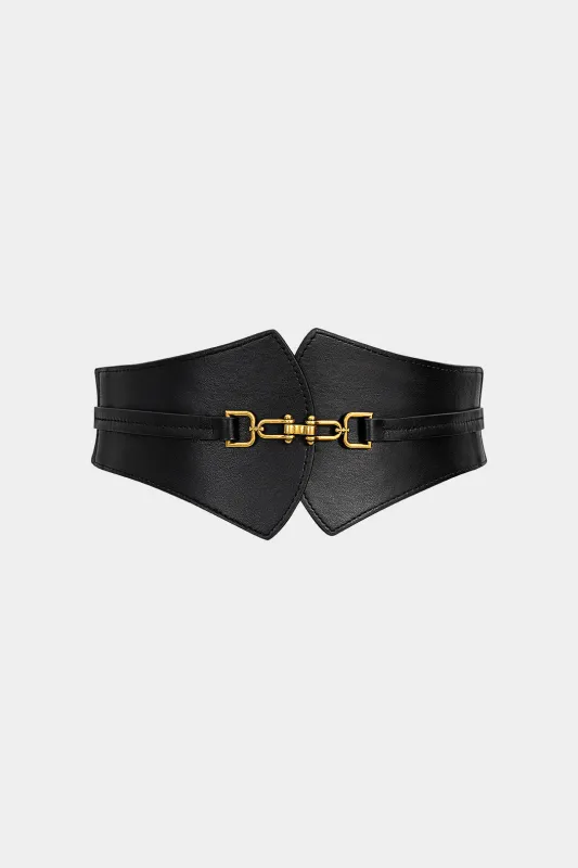 Faux Leather Metallic Belt Corset sold by Micas
