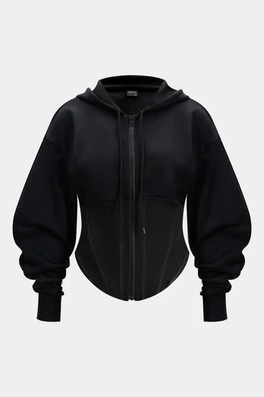 Plus Size Corset Drawstrings Zipper Hoodie sold by Micas
