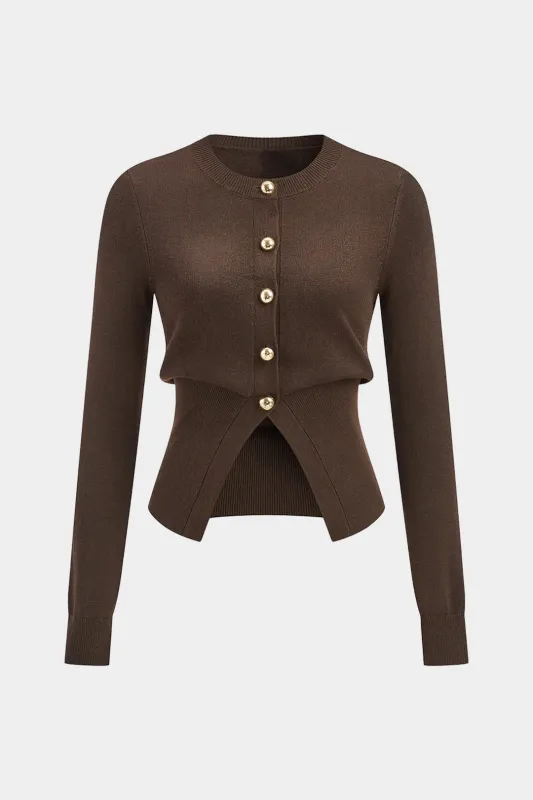 Knit Metallic Button Cardigan sold by Micas