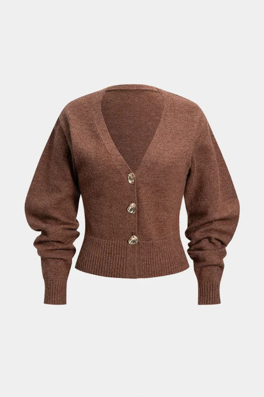Knit Metallic Button V-Neck Cardigan sold by Micas