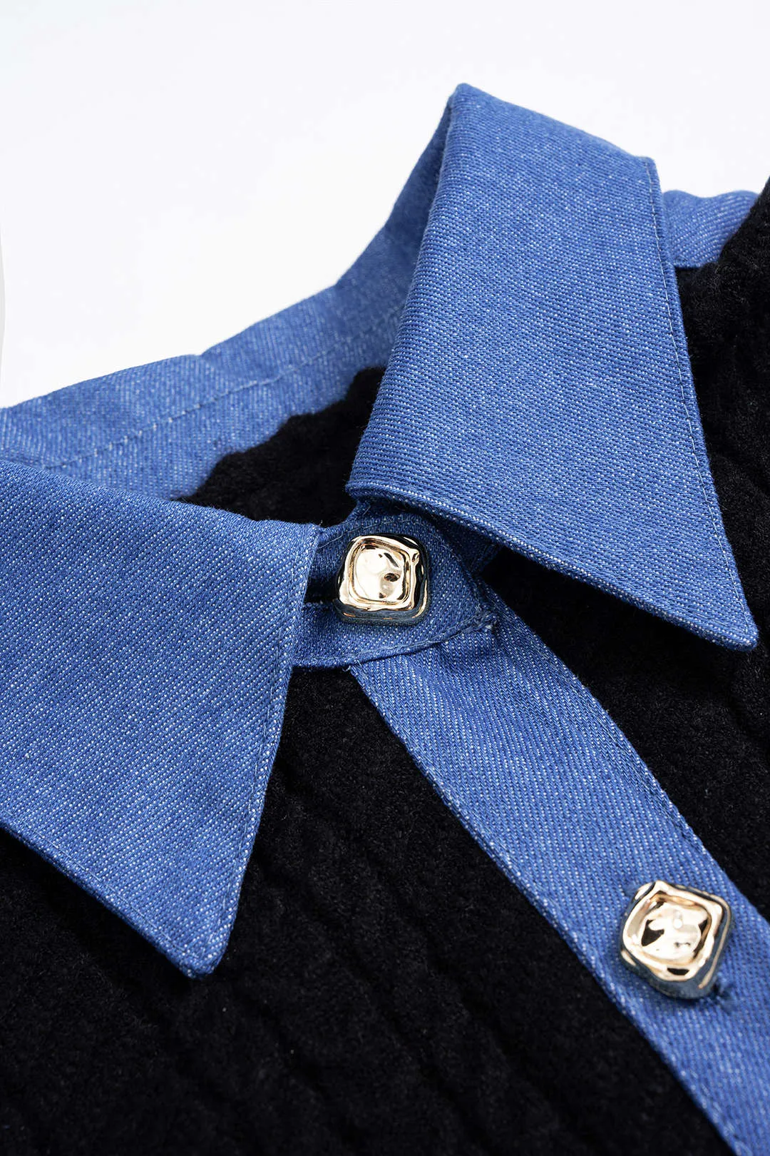 Knit Demin Patchwork Metallic Button Ribbed Cardigan sold by Micas product image thumbnail 3