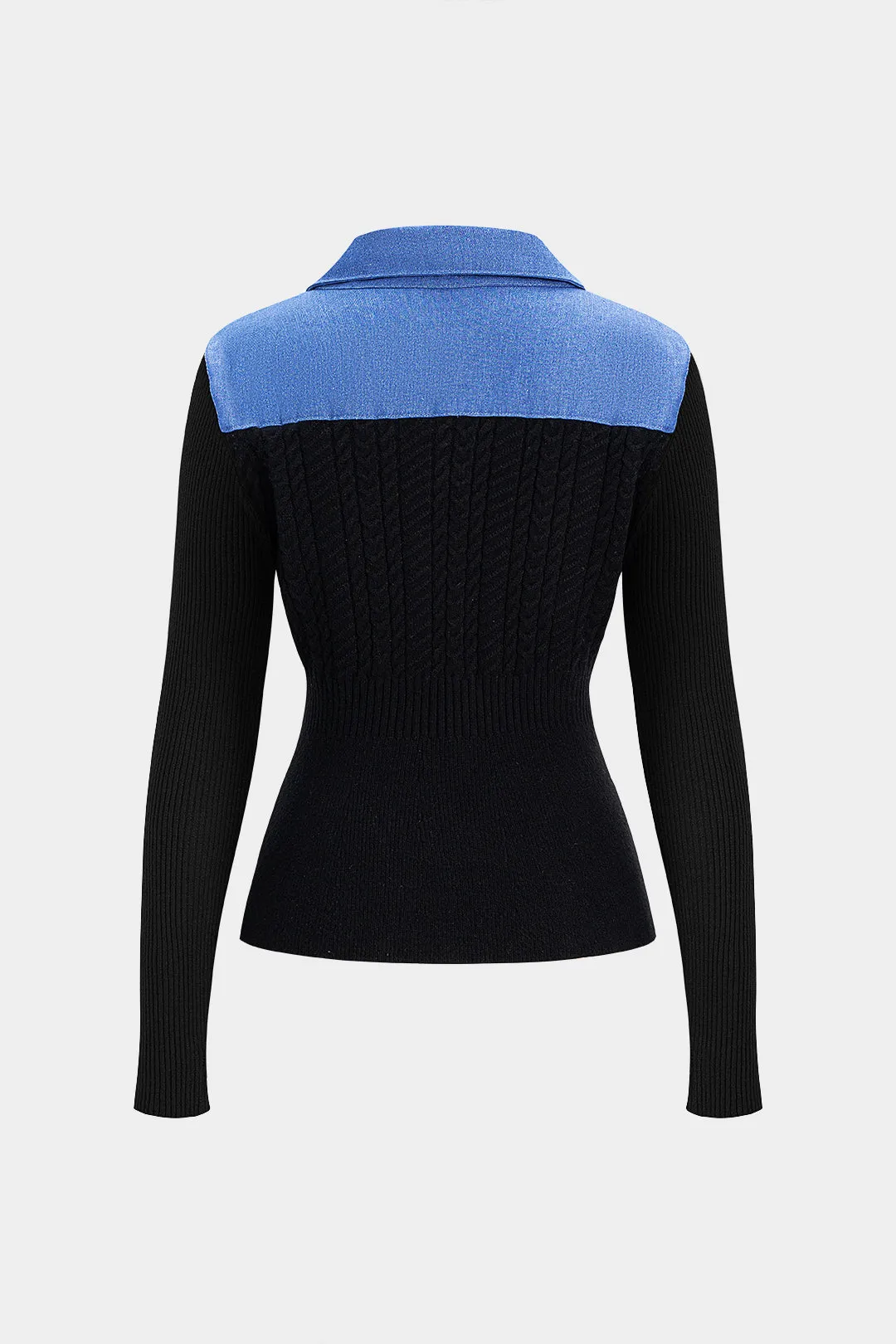 Knit Demin Patchwork Metallic Button Ribbed Cardigan sold by Micas product image thumbnail 2