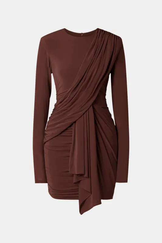 Asymmetrical Ruched Zipper Long Sleeve Mini Dress sold by Micas