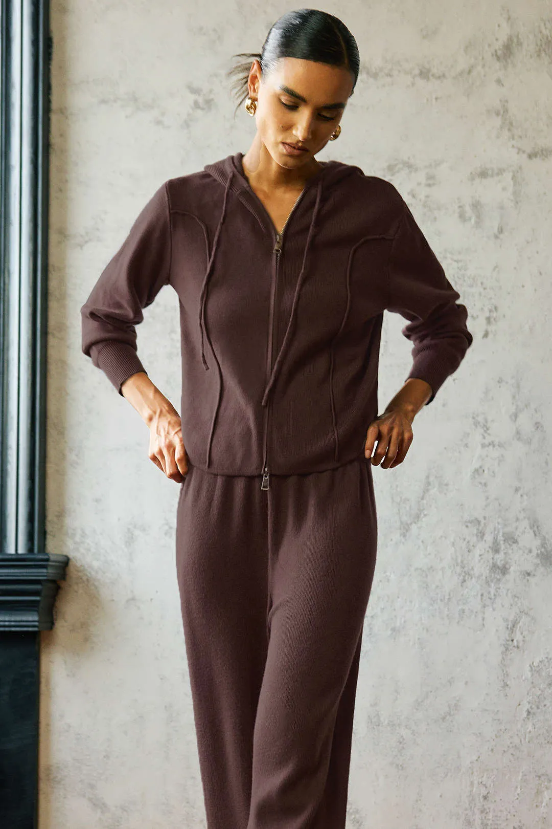 Knit Zipper Hooded Sweater Caedigan And Wide Leg Pants Set sold by Micas product image thumbnail 3