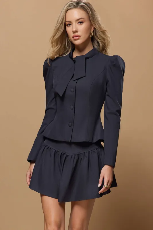 Outerwear With Scarf  And Ruched Skirt Set sold by Micas