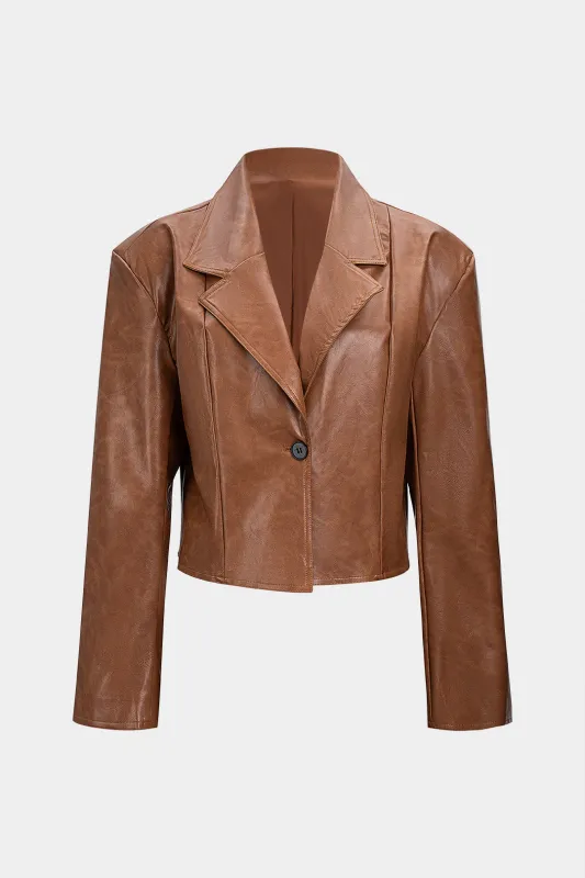 Faux Leather Notched Lapel Blazer sold by Micas