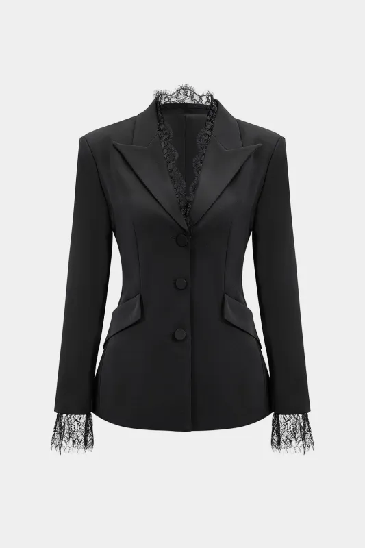 Lace Trim Notched Lapel Blazer sold by Micas