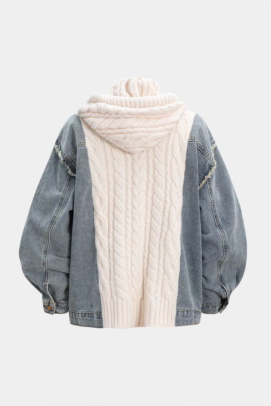 Knitted Denim Patchwork Metallic Button Hooded Sweater Cardigan sold by Micas product image thumbnail 2