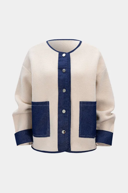 Knitted Denim Patchwork Pocket Cardigan sold by Micas