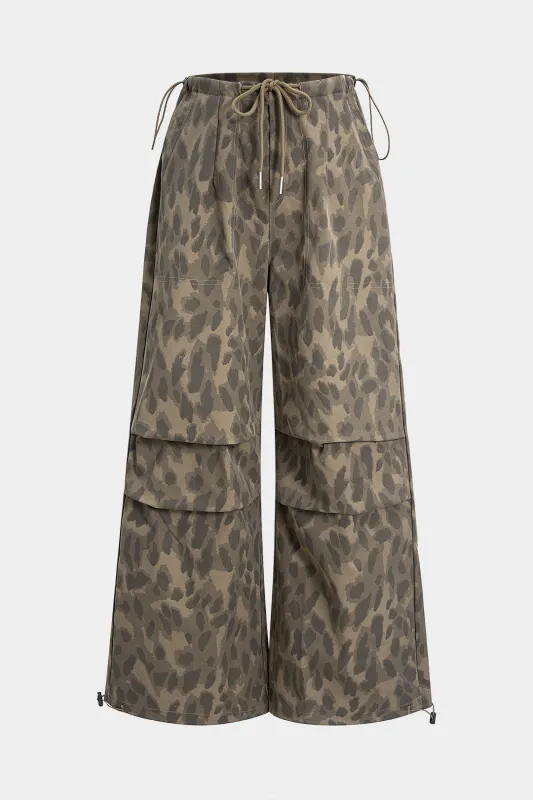 Leopard Print Drawstring Straight Leg Pants sold by Micas