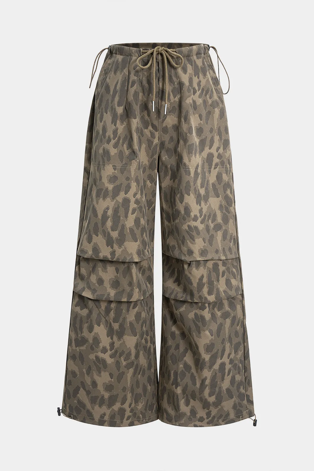 Leopard Print Drawstring Straight Leg Pants sold by Micas