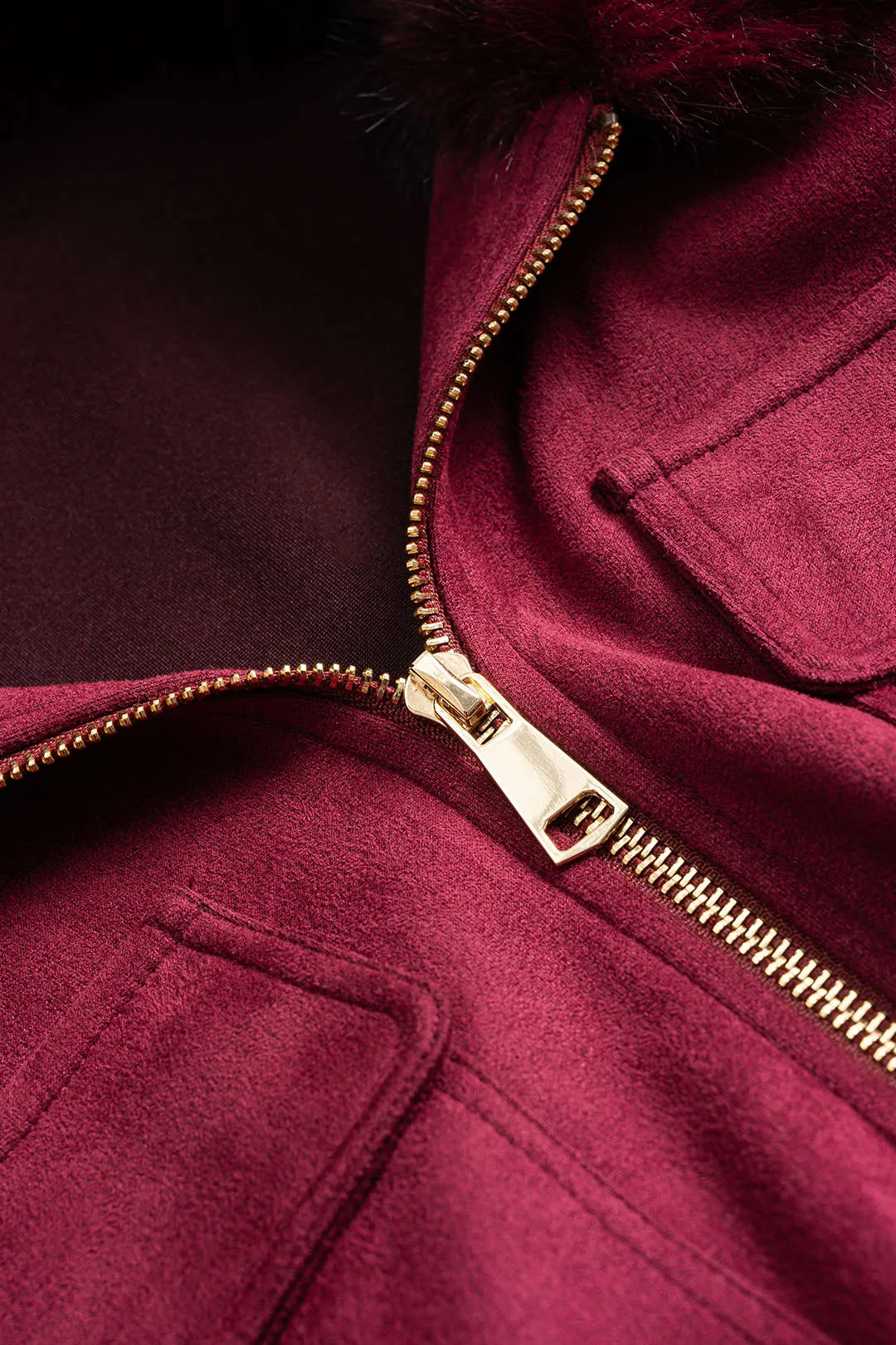 Suede Fur Patchwork Shirred Zipper Pocket Jacket sold by Micas product image thumbnail 3