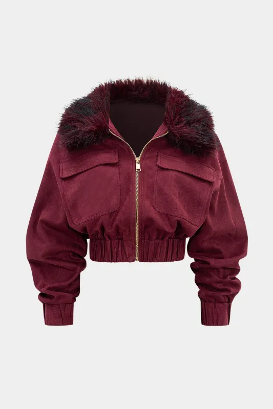 Suede Fur Patchwork Shirred Zipper Pocket Jacket sold by Micas