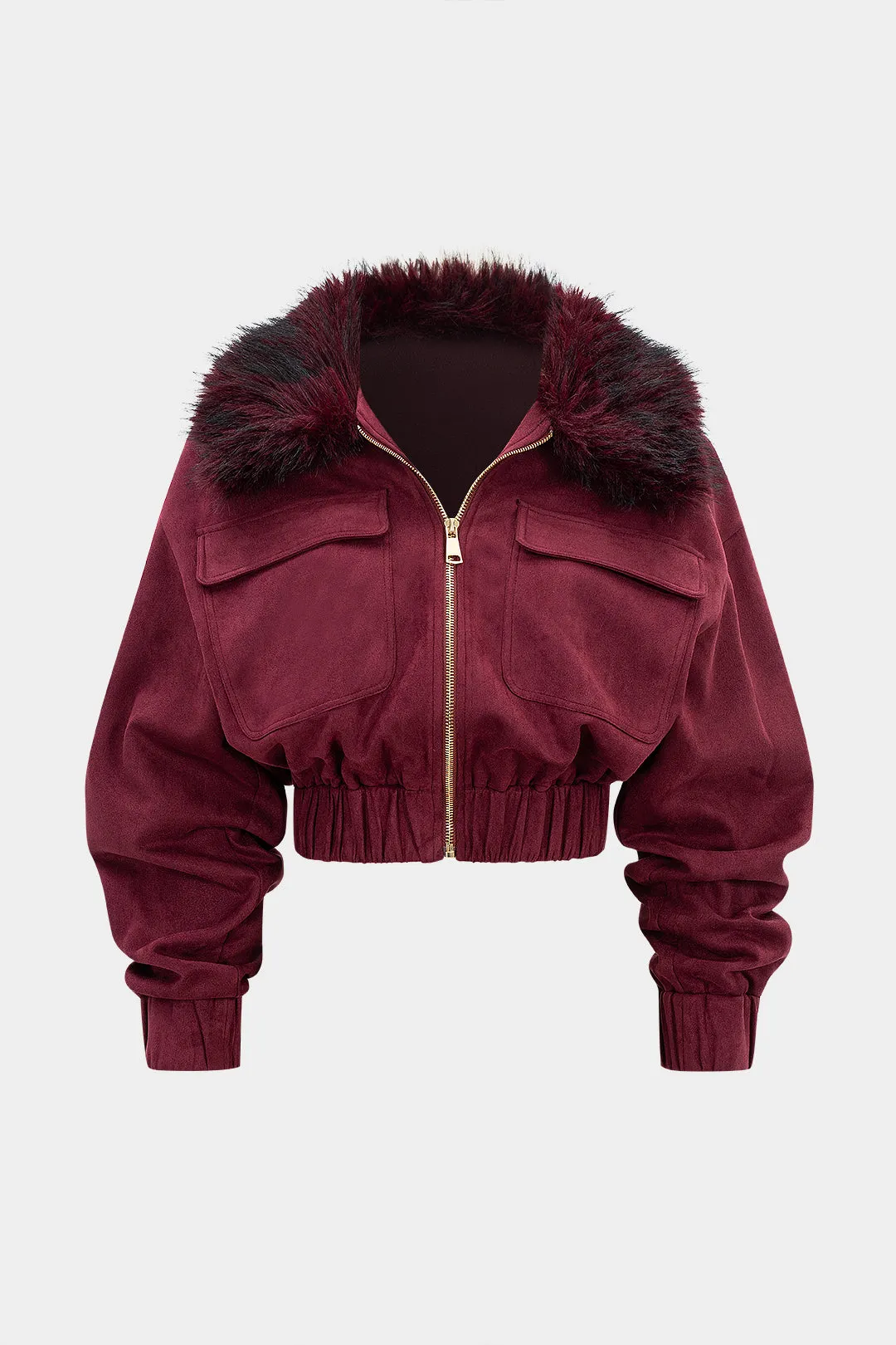 Suede Fur Patchwork Shirred Zipper Pocket Jacket sold by Micas