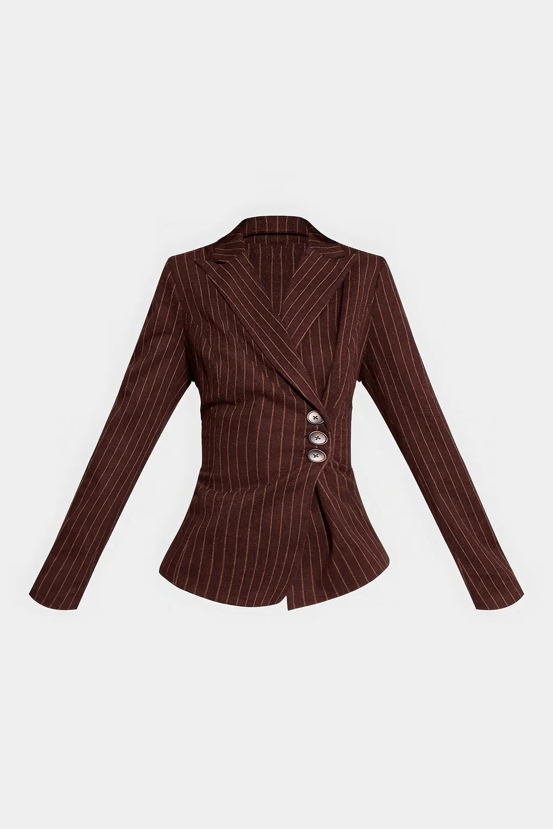 Notched Lapel Stripes Print Asymmetric Button Blazer sold by Micas