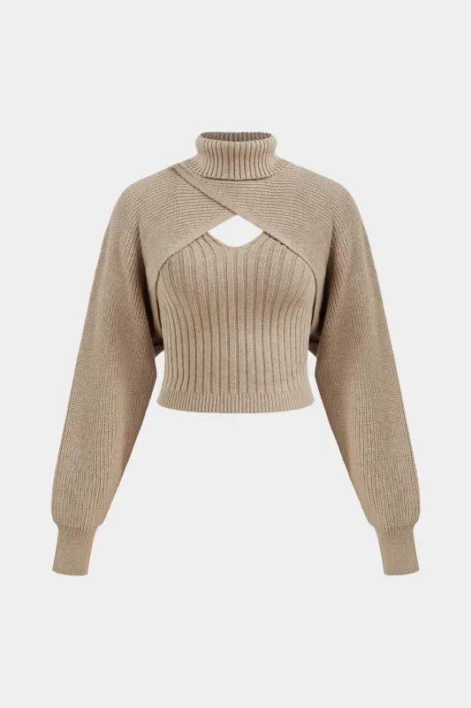 Knit Crossed Turtleneck Sweater And Cami Top Set sold by Micas