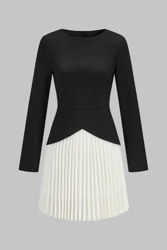 Contrast Pleated Long Sleeve Mini Dress sold by Micas