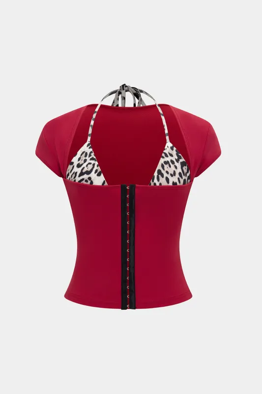 Leopard Print Patchwork Slip Corset Tank Top sold by Micas