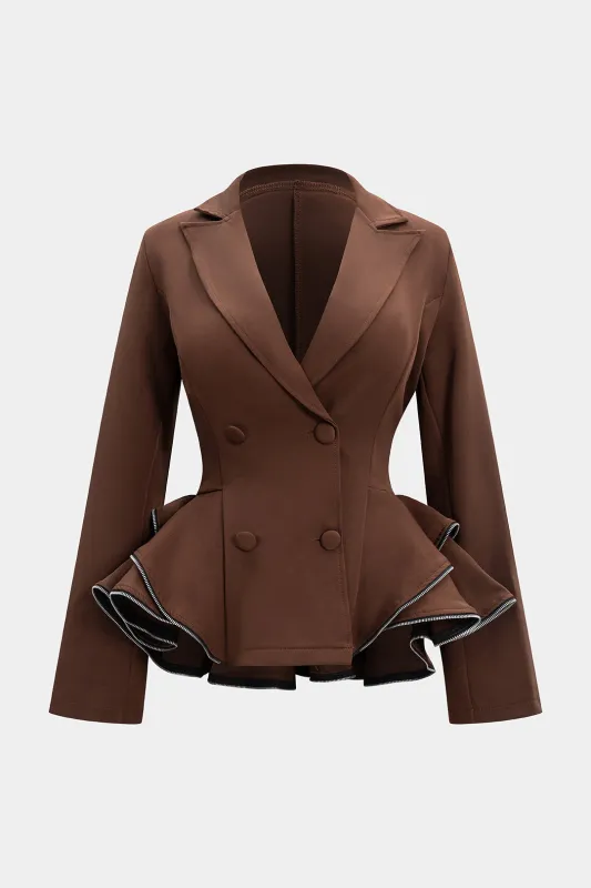 Double Breasted Notched Lapel Ruffels Blazer sold by Micas