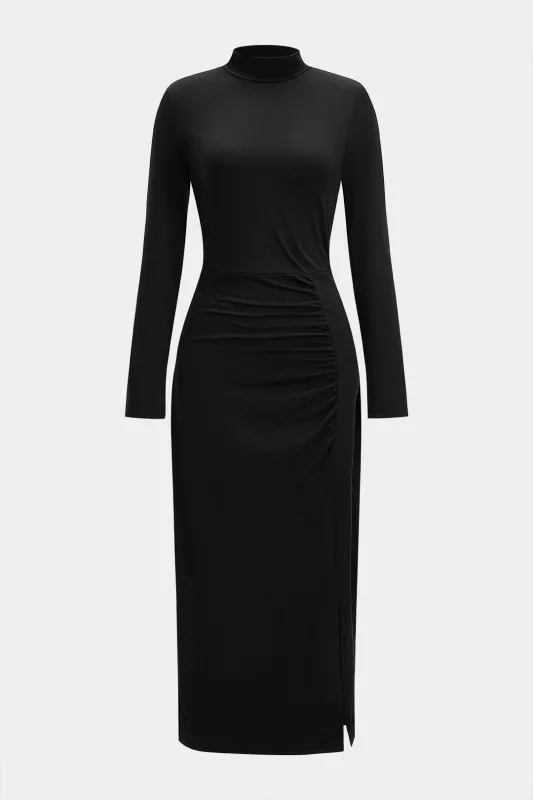 Ruched Side Slit Long Sleeve Maxi Dress sold by Micas
